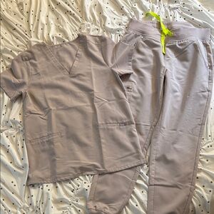 Beige/Gray Scrub Set with Neon Accents